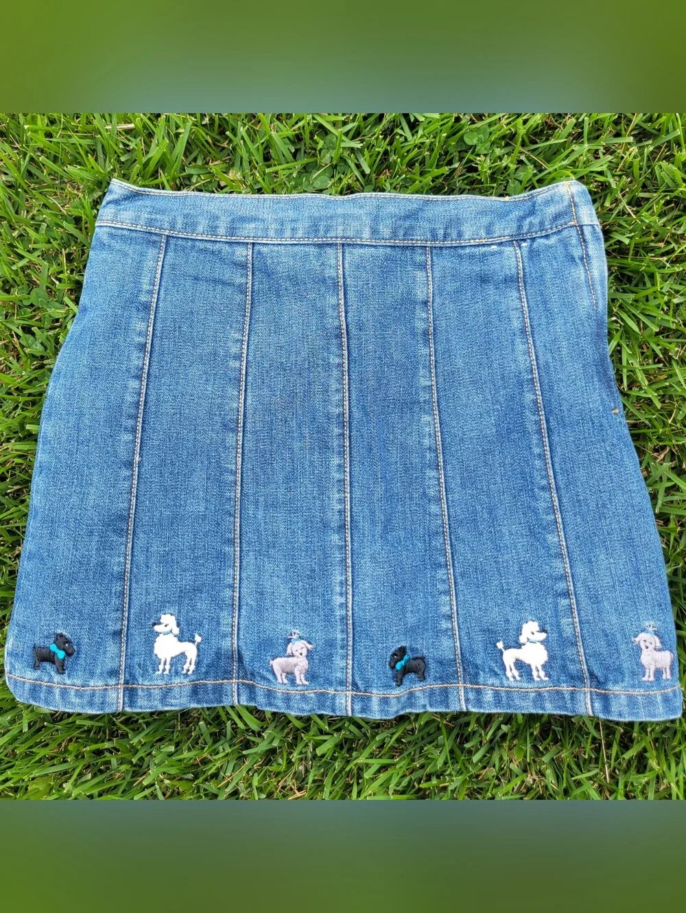VTG Gymboree Denim Skort Size 6 Girls 100% Cotton Embroidered Dogs Adj Waist